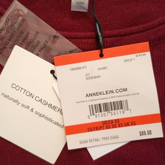 NWT Anne Klein wine color cotton and cashmere blend pleated sleeve sweater - Picture 10 of 11